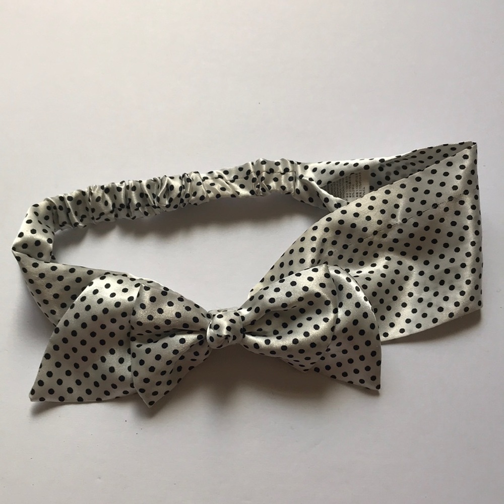 Black & white polka dot headband with bow new